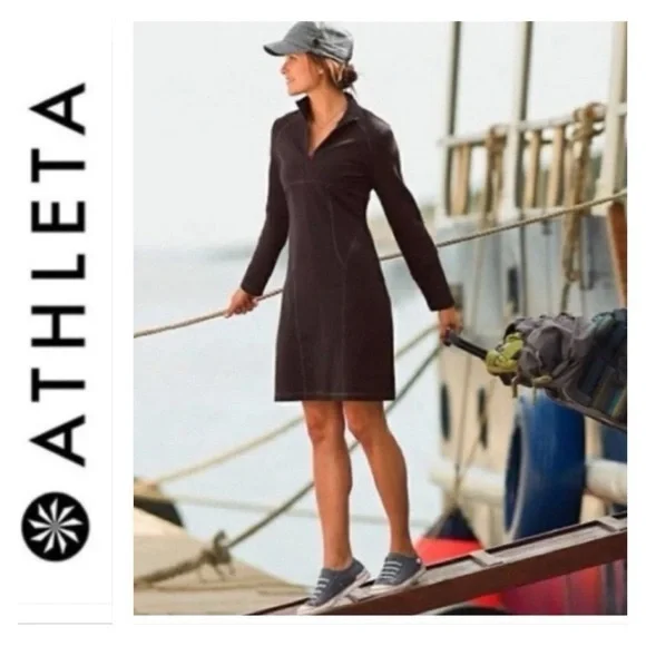 Athleta | Dresses | Athleta Cassidy Ponte Athletic Dress Black Long Sleeve  2 Zip Scuba Size Small | Poshmark